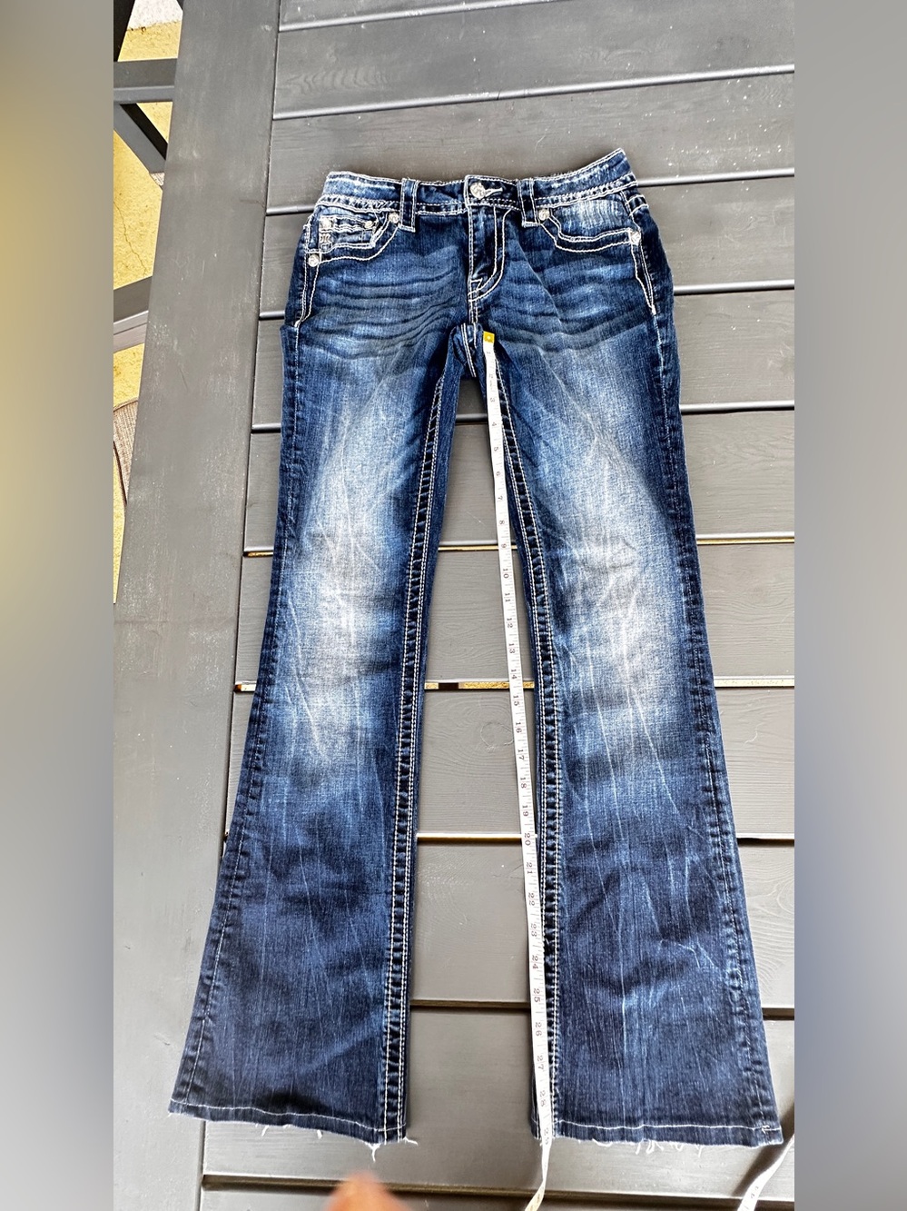 Miss Me Women's Dark Blue Bootcut Jeans - Classic Washed Denim size 27 Y2K era